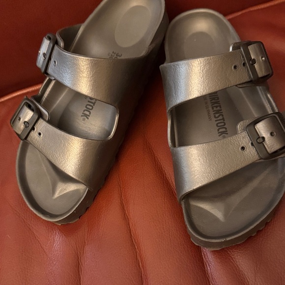 Birkenstock Shoes - Birkenstock Shiny Gray Double Strap Sandals